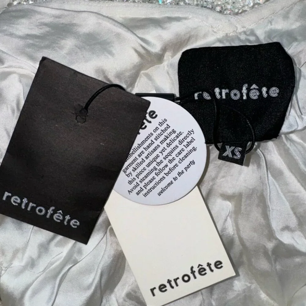 NWT Retrofete Claire White Dress Mini Belted Sequin Strappy Moonglow Bridal XS - Picture 7 of 9